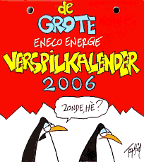 Calendar with cartoons dealing with all kinds of energy related phenomena in the average Dutch household,  focussing on energy saving. Published by one of the bigger energy companies in the Netherlands, Eneco.