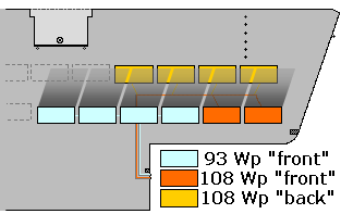 simulated shadow effects in winter months on 4 108 Wp solar panels in back row (click for enlargement)